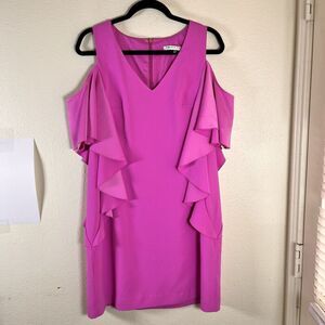 Trina Turk Lambada Cascading Cold Shoulder Fuchsia Womans  Dress in Pink  Size 8